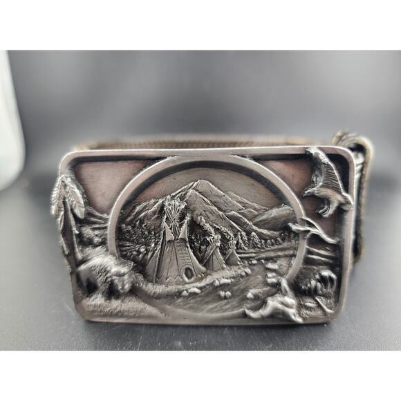 Vtg American Indian Tribute To Past Glory Belt Buckle 1983 Pewter L-27 Siskiyou - Picture 1 of 10